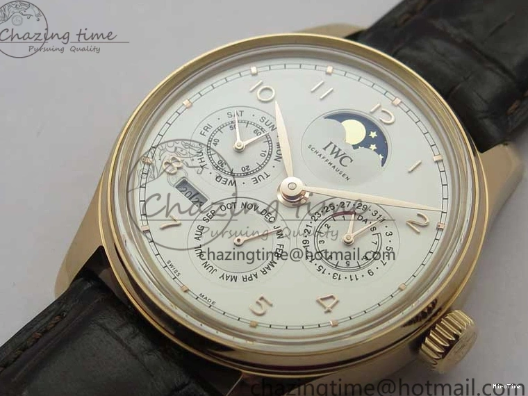 MIROTIME 0409 Compact Portugieser Perpetual Calendar IW503302 RG V9F 1:1 Best Edition White Dial on Brown Leather Strap A 7113